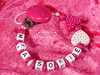Pacifier chain with name Duo Heart White-Pink