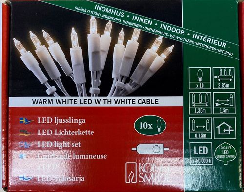 Konstmide LED 10er Mini-Lichterkette weiß/klar m.Schalter u.Stecker
