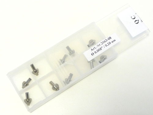 Box of 10 Sapphire Orifices, displaced jewelm 0.008_ (0,20 mm); long stem