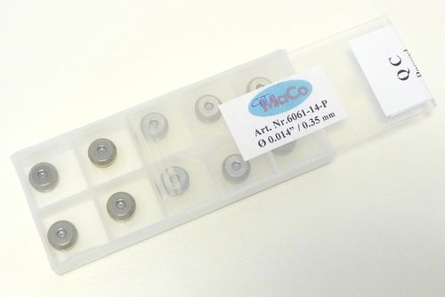 Box of 10 Sapphire Orifices 0.014_ (0,35 mm); Standard Mount, Plastic Retainer