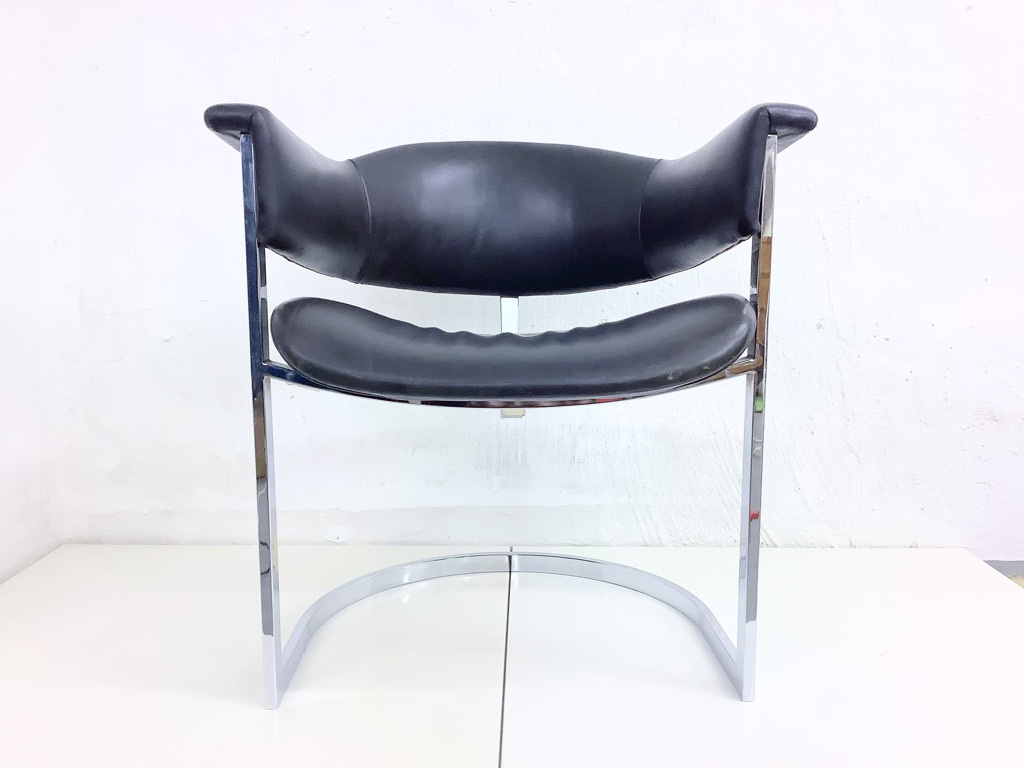 Chrome Leather Chair Design Vittorio Introini for Mario Sabot 60s 70s