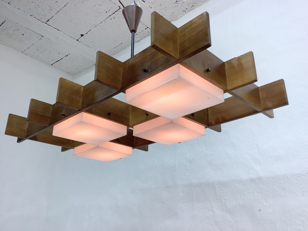XXL Chandelier from the 60s Teak Lucite Design Angelo Brotto for Esperia