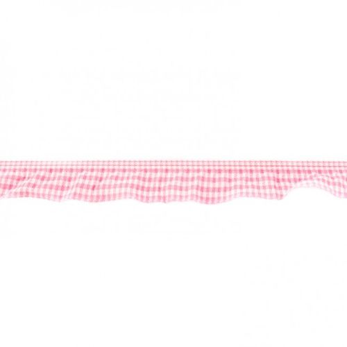 Elastisches Rüschenband kleines Vichykaro, rosa