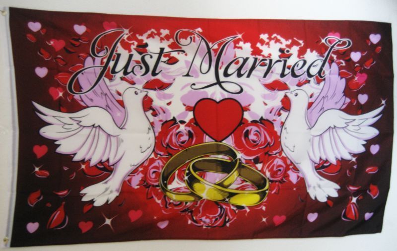 Fahnen Flagge Just Married Rot 90 x 150 cm 