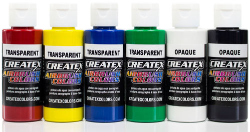 6x 60ml Createx Airbrush Farben Opak Transparent Set Basis