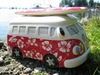 VW Bus Spardose Keramik im Flower-Design / Blumenmuster / Hawaii