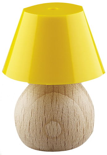 Tischlampe Holzfuß, Schirm gelb