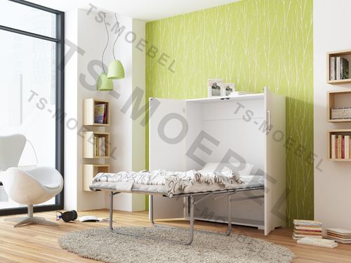 TS Möbel Schrankbett Wandbett Wall-Bed Box 135 x 195 cm, in Weiß