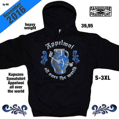 Kapuzen-Sweat-Shirt "Äppelwoi all over the world"