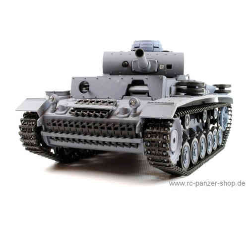 RC Tank Panzer 3 "Kampfwagen III" 1:16 Heng Long Smoke Sound BB+IR Steel-Gearbox 2.4 Ghz V7.0