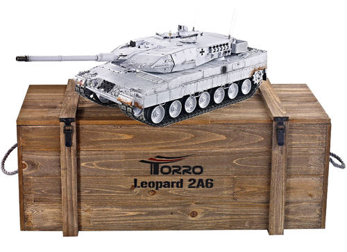 RC Tank Leopard 2A6 1:16 Metal-Version BB-Airsoft 360° tower PRO-Edition 2.4 GHz Torro Wintercamo