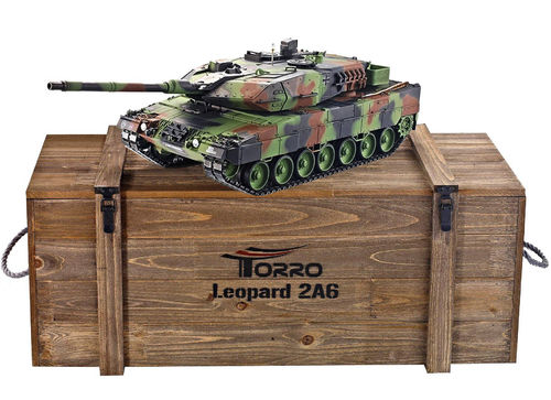 RC Tank Leopard 2A6 1:16 Metal-Version IR Barrel-Smoke 360° tower PRO-Edition 2.4 GHz Torro NATO