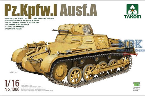 Panzerkampfwagen 1 Pz.Kpfw. I Ausf. A Tank Modelling Kit, scale 1:16, Takom