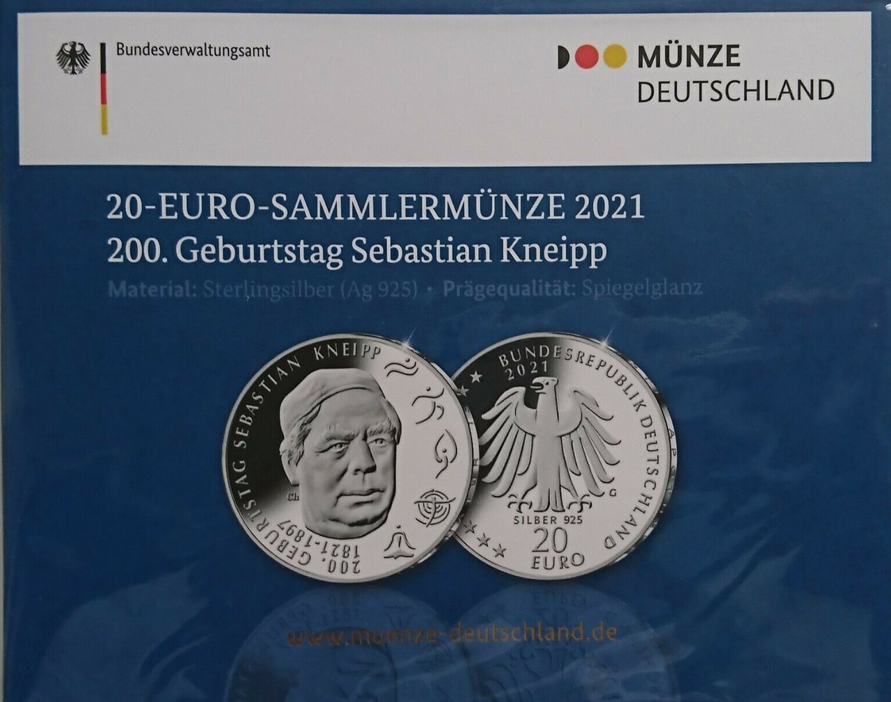 20 Euro Silber Deutschland 2021 200. Geburtstag Sebastian Kneipp SPIEGELGLANZ