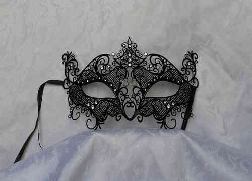 Colombina-Maske aus Metall, schwarz, mit Strassperlen
