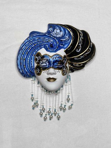 Turbaned venetian decorative wall mask (S,blue)