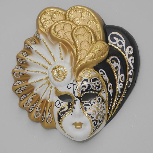 Venezianische Deko-Wandmaske "Livia", M, schwarz-weiß golden