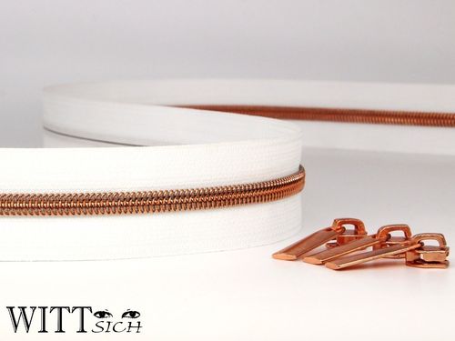 1 m metallisierter Reißverschluss weiss-rose gold/kupfer breit inkl. 3 Schieber