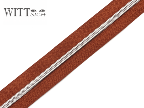 1 m metallisierter Reißverschluss erdbraun-silber breit inkl. 3 Schieber