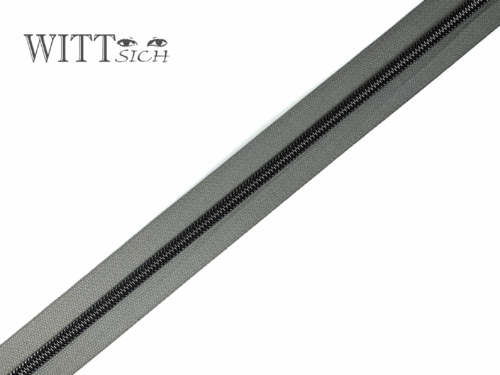 1 m metallisierter Reißverschluss helles meergrau-gunmetal breit inkl. 3 Schieber