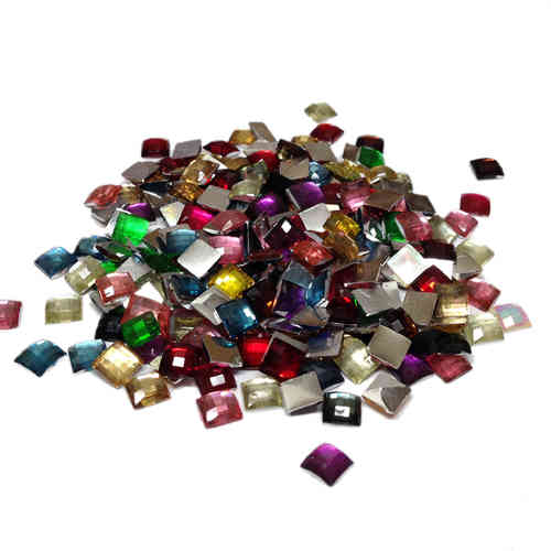 6 mm - Quadrat - Kristalle facettiert zum Kleben - Multicolor
