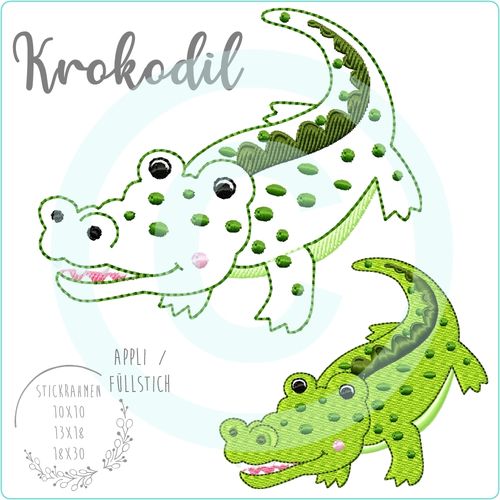 Crocodile redwork, filled or appliqué design