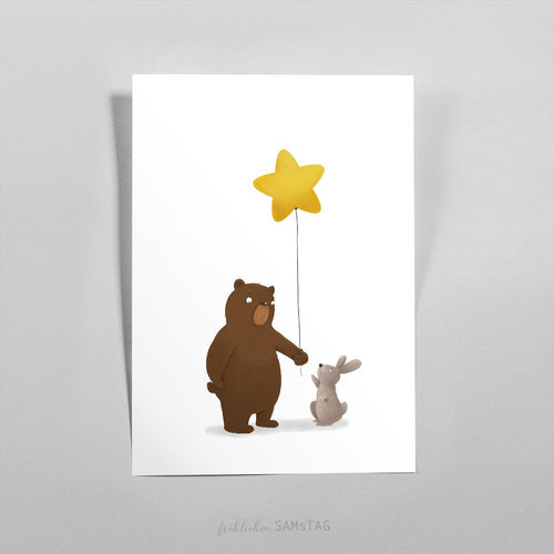 Bär und Hase mit Sternenluftballon
