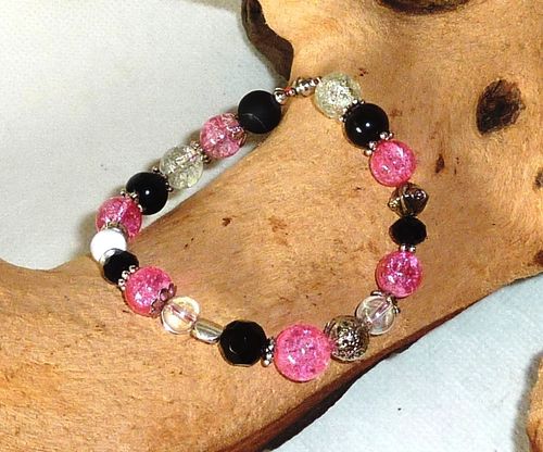 Armband - rosa, schwarz & kristall -