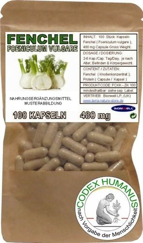 Fenchel Foeniculum vulgare Vegan Kapseln 480 mg Knolle Frucht Wurzel
