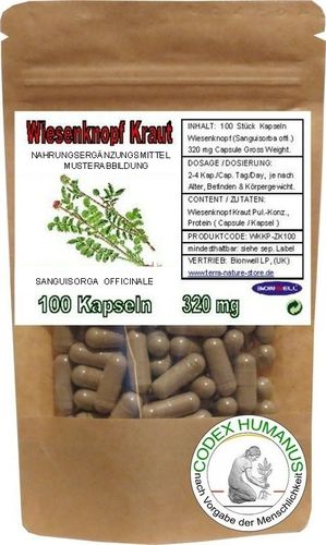 Wiesenknopf Kraut Sanguisorba 320 mg Vegan Kapseln