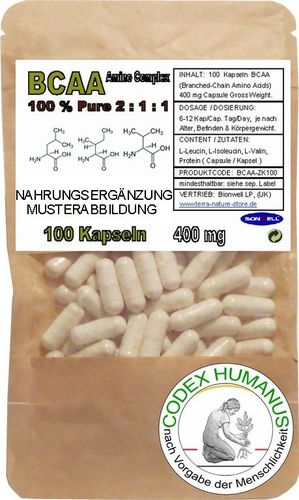 Vegan Kapseln 400 mg BCAA Branched-Chain Amino Acid. Aminosäure Komplex