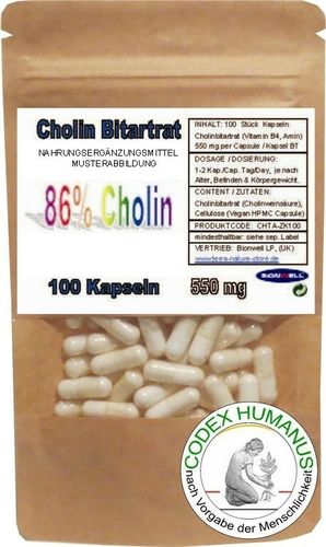Cholin Bitartrat Vitamin B4 Cholinweinsäure Vegan Kapseln 550 mg