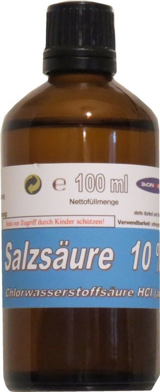 100 ml 10 % Salzsäure Ph. Eur. 100000 ppm Apothekerglas Tropfereinsatz Chlorwasserstoffsäure