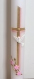 Kerze Kreuz + Taube + Ranke, rosa