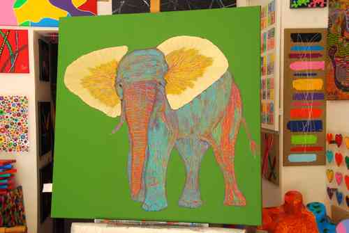 Elefant Leinwand 100 x 100 Silberstreif