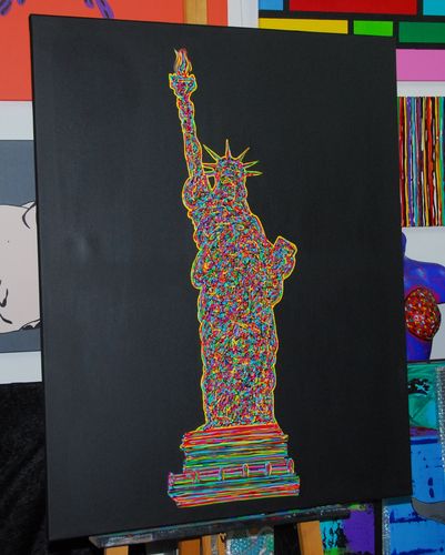 100x80cm Gemälde Leinwand Freiheitsstatue Liberty schwarz