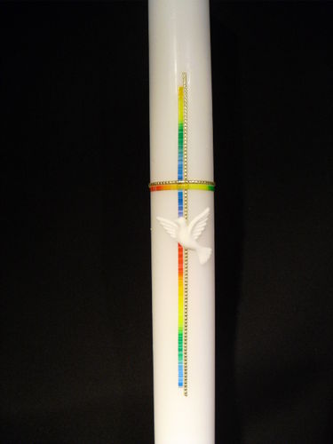 Taufkerze - Regenbogenkreuz mit Perlband