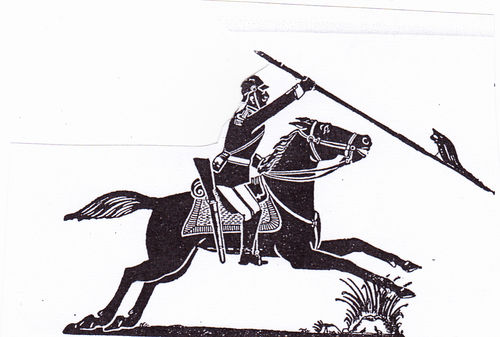 Soldat zu Pferd mit Stahlhelm